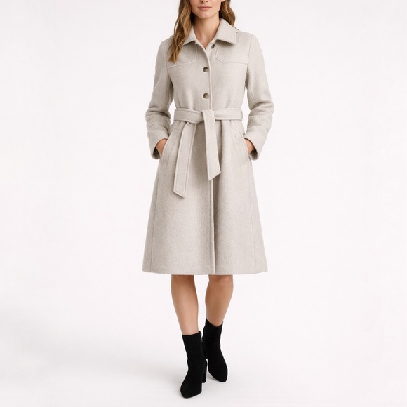 A.P.C. Belted Hooded Wool Coat in Cream Size Medium